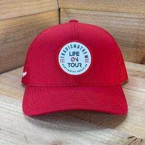 Travis Mathew Mens Red Golf Life On Tour Patch SnapBack Trucker Hat Cap